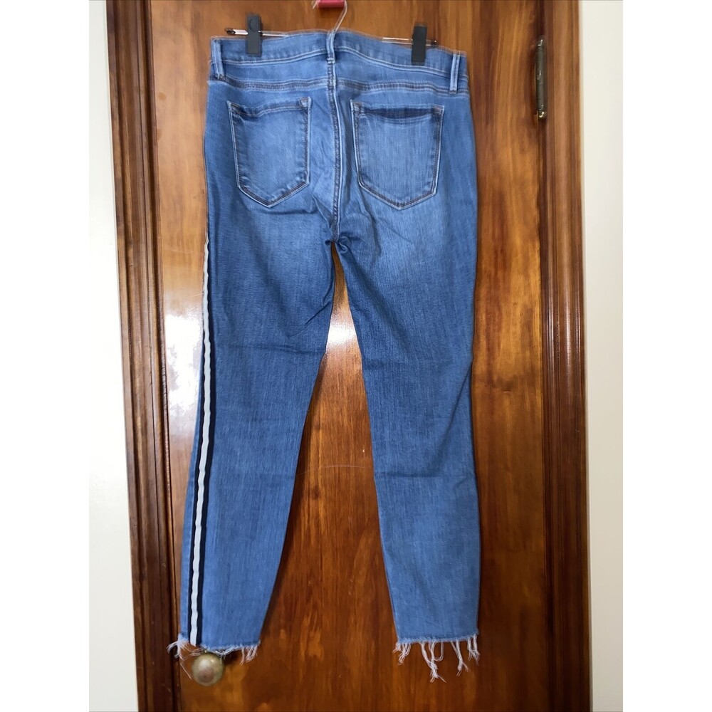 Loft Jeans Blue Side Stripe Slim Pocket Denim Modern Skinny Size 28 6 Raw Hem - Picture 5 of 9